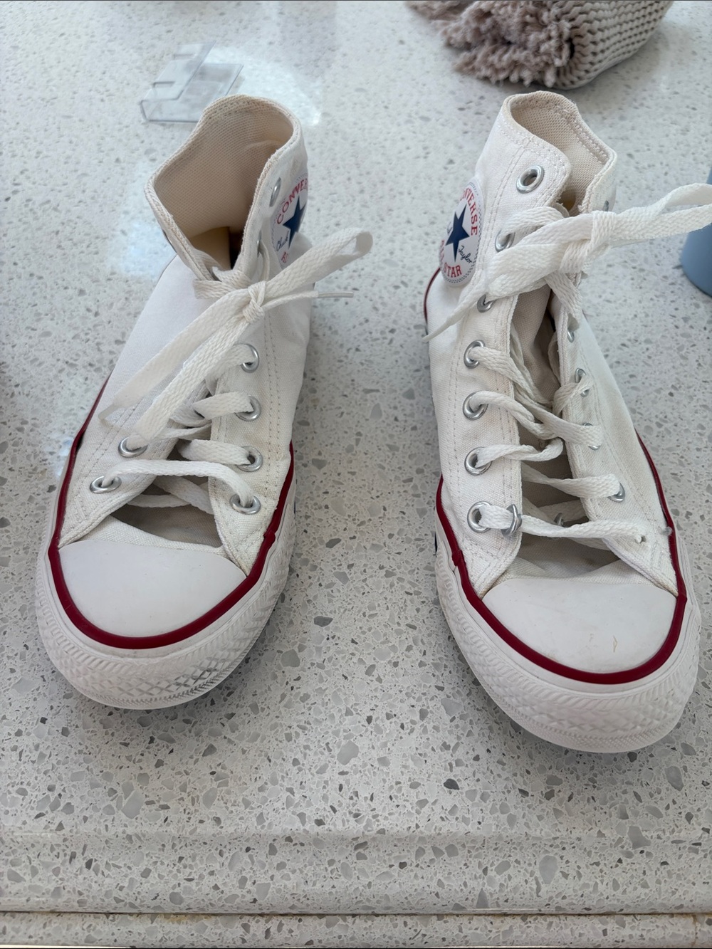 Converse White High-Top Kids Sneakers with Red Trim